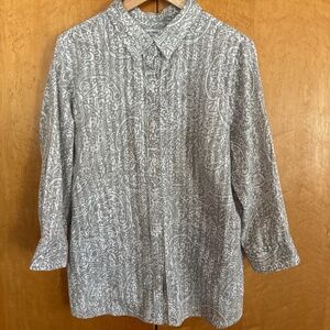 Women's Button Down Shirt Cotton Size XL White/Grey Pattern